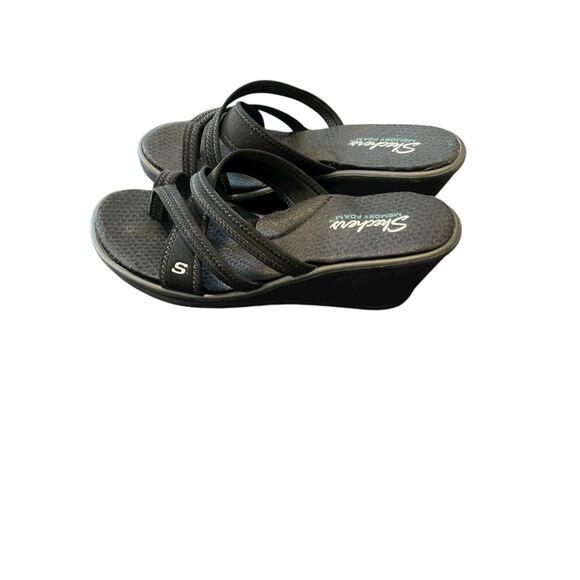 New Skechers Womens Black Memory Foam Slip On Rumblers Wedge Sandal Size 11 - Picture 2 of 8